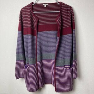 Talbots Women's Cardigan Open Front Striped Color Block Size P Petites Pockets